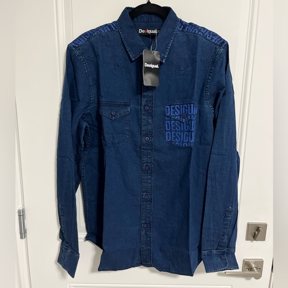 NWT - Desigual Men’s Two Stylish Pockets Long Sleeve Denim Shirt - Size XL - Picture 1 of 10